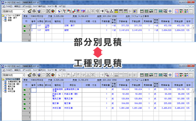 自由階層変換機能（部分別見積⇔工種別見積 変換）